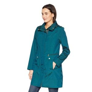 Cole Haan Signature Packable Hooded Raincoat Womens XXS Teal Blue Green NWT $280